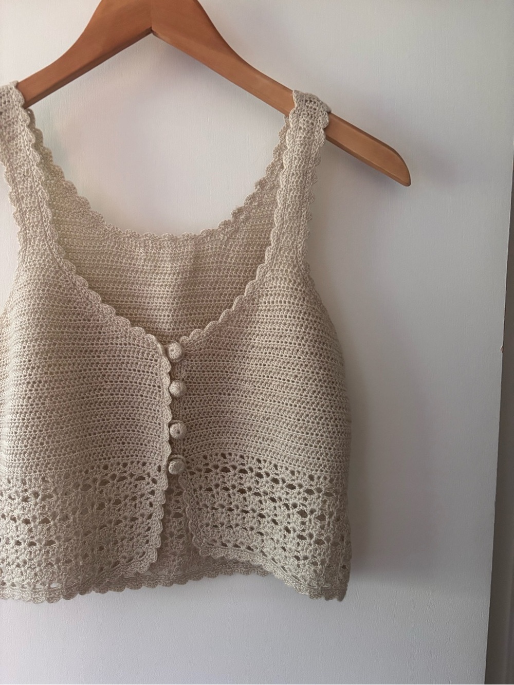 Cream Crochet Button-Front Camisole